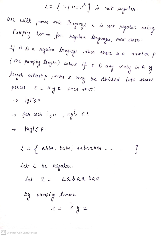 we will that states : I then there is a 2= {ul v=UR } is not regular. prove this language he is not reguler using Pumping hem