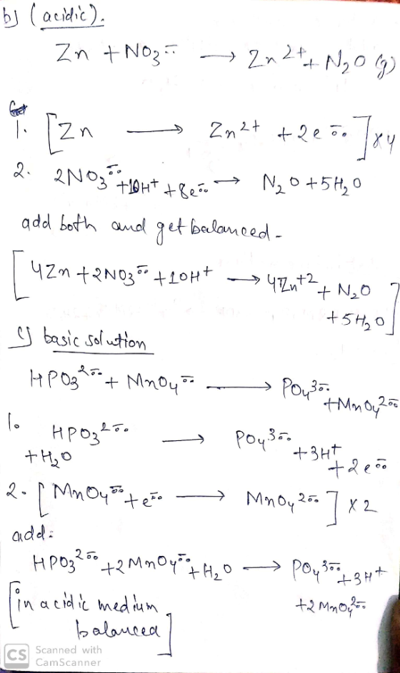 bj (acidit). - Zn + Noz 2n24t Ng og zn Zn2+ + 2e to Txu 2. 2NO3 +18* +Be=N, 045440 - add both and get balanced- 42m +2N03.+20