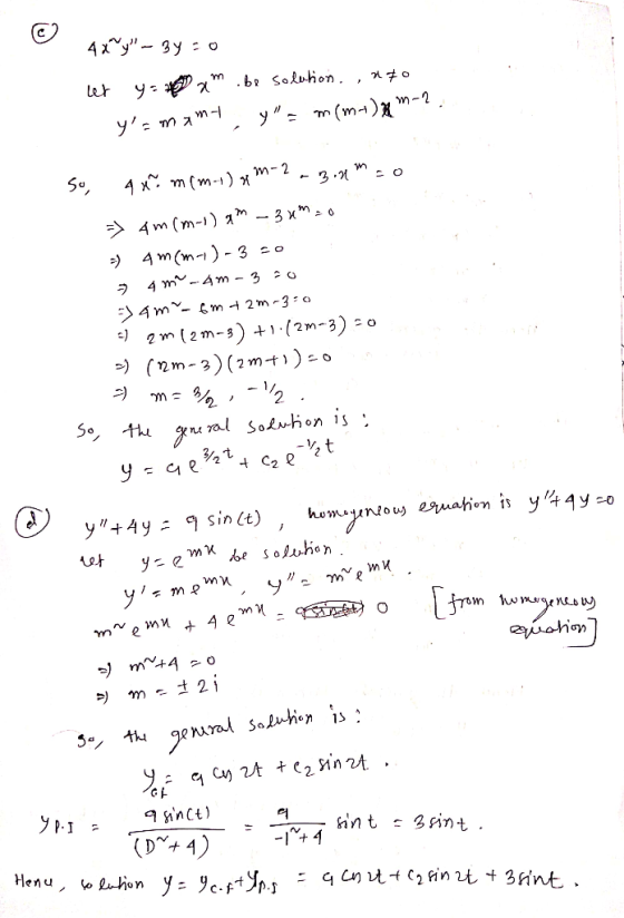 4 x^y- 3 y o .b Soluhon. , * 40 Let m-2 ym(m)1. 4 xm (m-) xm-2 3. o a - 3 xm -o 4 m (m- ) 4 m (m - 3 =0 24 m-4m - 3 20 4 m