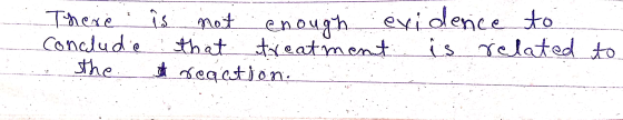 Conclude sthe is not enough evidence to that treatment is related to reaction