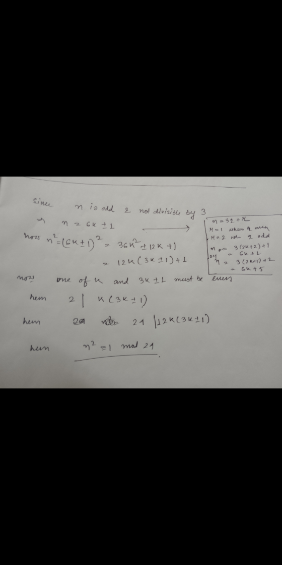 since n is odd & not divisible by 3 a nz6k 11 how n² = (64 + 1)² = 364² + 12kt) in 232+r Mal when a ency LM2.2 whe a odd Imba