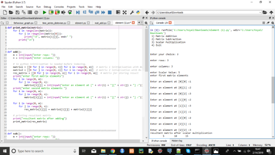 Spyder (Python 3.7) File Edit Search Source Run Debug Consoles Projects Tools View Help C:Users Koyel Dowrloads Editor -C:Use