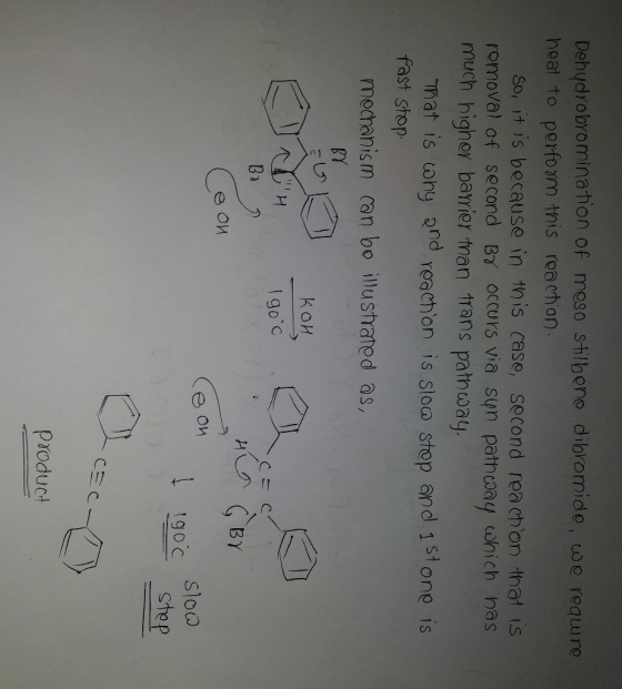 Dehydrobromination of meso stilbeno dibromide, we require heal to perform this reaction. So, it is because in this case, seco