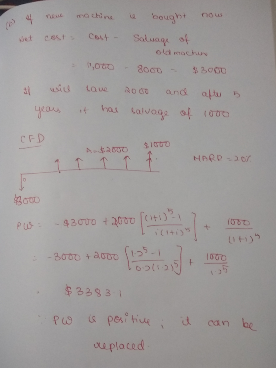 4 neue neue machine is bought (6) now 4 Net cost - Cost - Saluage of old machine - 1,000 - 8060 - 3000 will love 2000 and aft