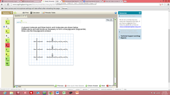 A glycerol molecule and three&