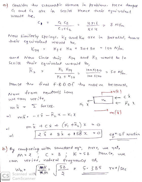 a.) Coneidcheunatir shown in Here dam per Cr ond C arc in Seres Hence their ei valen t would be Now similarty springs, kj an