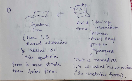 Axial (Having form. interaction Hosts form & absent son Equatorial (Here 1,3 diaxial interaction This equatorial form is than
