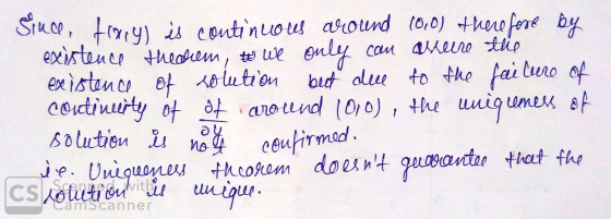 Since, toxyl is continuous around 10,0) therefore by existence theorem, o we only can asseure the existence of solution beet