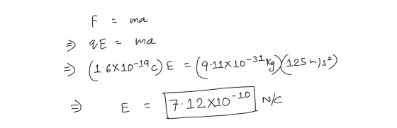 F ma q E ma > (16X10-19) E - 9.21x10-32g 125m)52) /N E 11 7.12x10-10