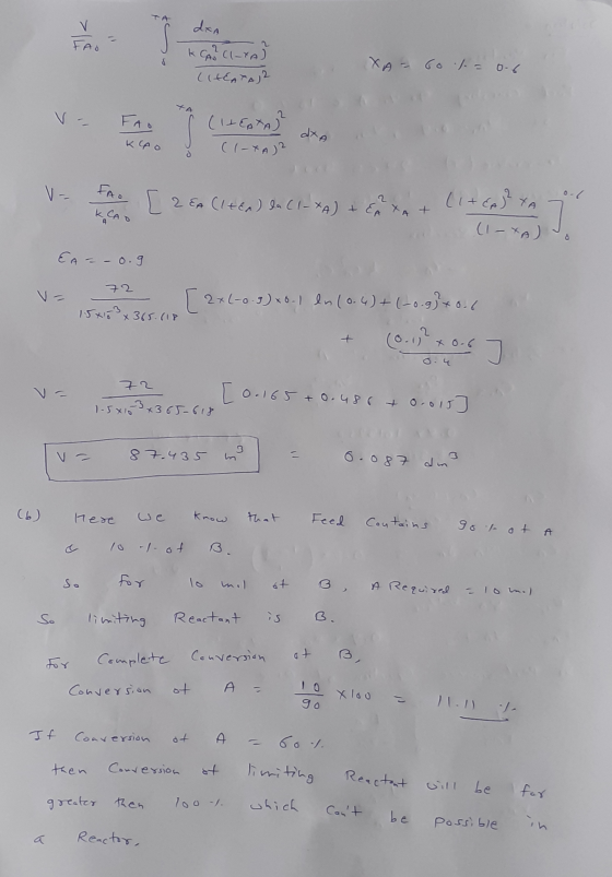 v 5 FAO dxn KARCITA (CHEATA) 2 s XA = Gol = 0.6 TA Fao (HEATA) (I-XA)? KCAO V- FAO K CAO 2 EA (lten) la CI-XA) + EA [ 26 (14)