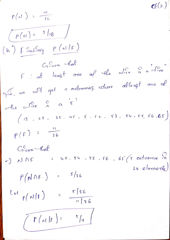 IO 36 - P(n) = 1 1 0(2) Opava slice (6) Fored on Pawlf) I Gion that Fiat least one of the dire sa five 16, we will get 1l cet