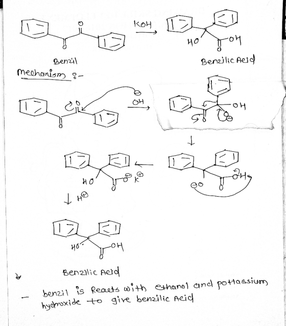 KOH 4o you Benzjlic Aeid Benzil mechanism :- atotoh D2E DE - no no gorong DEJ 야 애 Benzilic Acid benzil is Reacts with ethanol