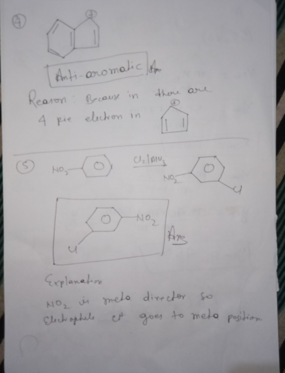 Anti-aromatic se there are No, i meto director Reason: Because in 4 pie electron in Czlau ΑΙΟ, No Explanating No, Are Electro