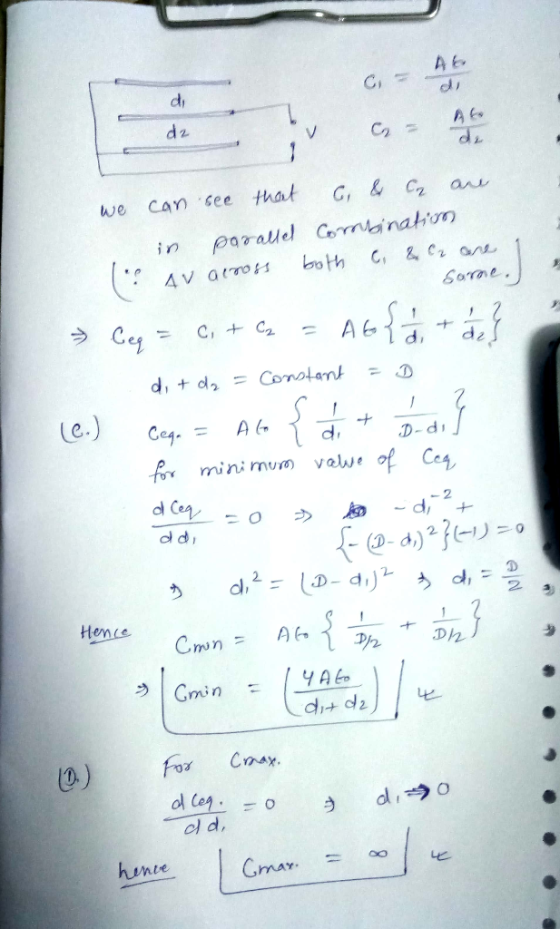 C = A6 dz we can see that G & C are in parallel Combination av across both c, & Cr are Sorne » Geg = c + C2 = A6{ / + 2 } di