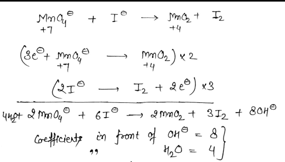 Mn Que + Iº → mm a t Iz +4 +7 (seot mnogo MnO2) x2 +7 +4 I Iz +260) x3 440t 2 mnogo + 6I » 2 MnO₂ + 3 I2 + 8049 Coefficients