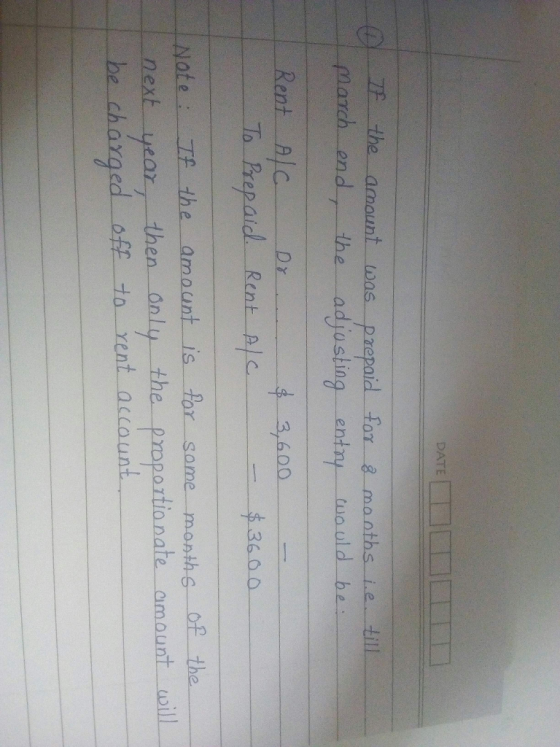 E the amount was pzepaid for march endthe adjasting entny wauld ba Rent Alc & manths ie Hil Dr 3,600 Rent Alc 36 Ο Ο ote: If