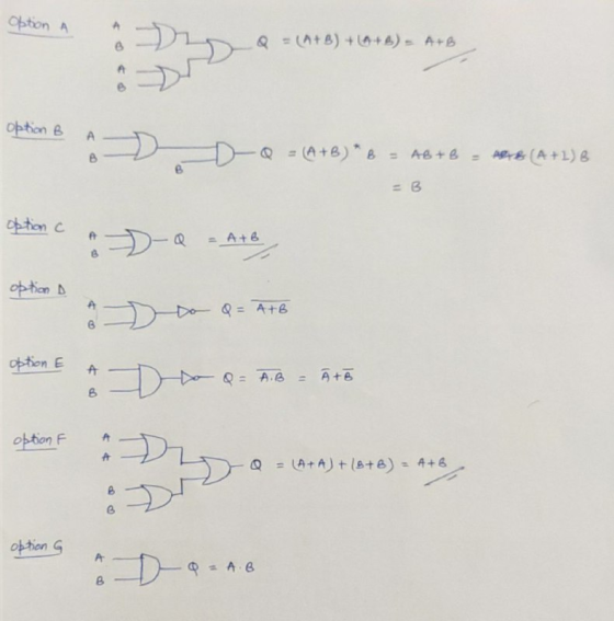 option A = (A+B) + A+B) A+B Option B A D -Q = (A+B) * 8 = AB+B - ABS (A+1) B 2 В e to Am option D -Q = Ate D- Q = 476 DA QE A