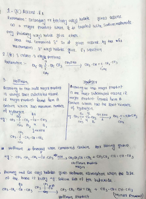1. (E) Alkene Et Explanation : Secondary or tea hagy alkjo na as a major product ondang or tertany alkyl halde given arrene a