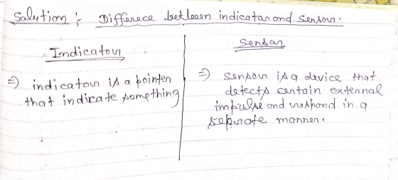 Solutions Differece bet leven indicatan and sendoni Sensar the Indicator indicator is a pointen that indicate something Sanso