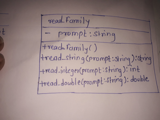 read family t prompt:string treach Family ( ) tread-string (prompt: String): string tread-integer(prompt:string) ); int tread