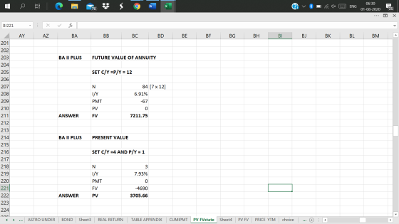 06:30 C w ? ENG 70 01-08-2020 35 Х BI221 . AY AZ BA BB BC BD BE BE BG BH BI BJ BK BL BM 201 BA II PLUS FUTURE VALUE OF ANNUIT