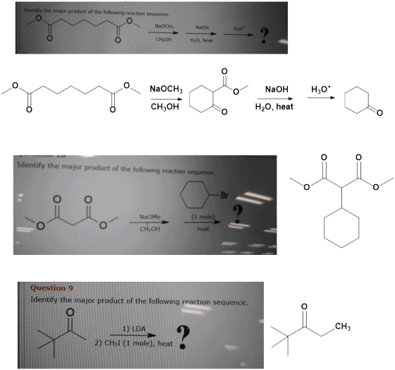 identily the major product of the following reaction sequence NaOCHa NaOH H:0 H2O, heat NaOH H3o H20, heat O. Identify the ma