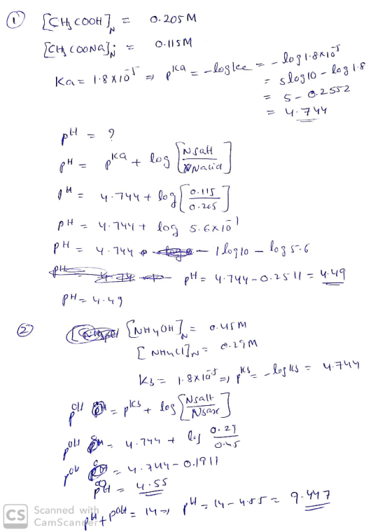 CH CoOtH O 205 M CH C0ONa OISM - loy1-8A s log1o- le3 Ka log lee Kas 81o Jca S-a. 2SS2 = 4.744 Naid o.1S a 205 рH 44toS. EKIO