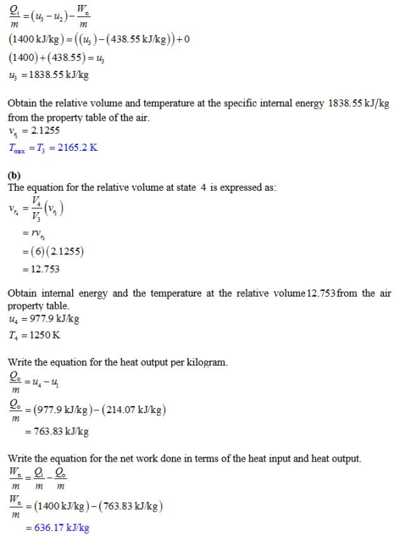 m m (1400 kJ/kg)=((uz)-(438.55 kJ/kg))+0 (1400) +(438.55) = uz Uz = 1838.55 kJ/kg Obtain the relative volume and temperature