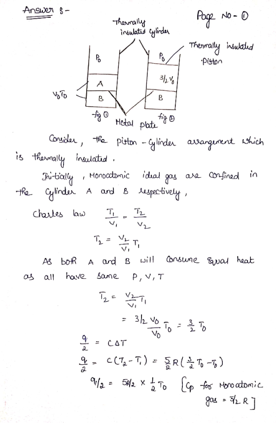 Answer 3- Answer z- Page No-O Thermally insulated cylinder , Thermally insulated a Piston 322701 A фъ гв. figo metal plate ti