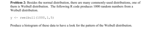 Problem 2: Besides the normal distribution, there are many commonly-used distributions, one of them is Weibull distribution.