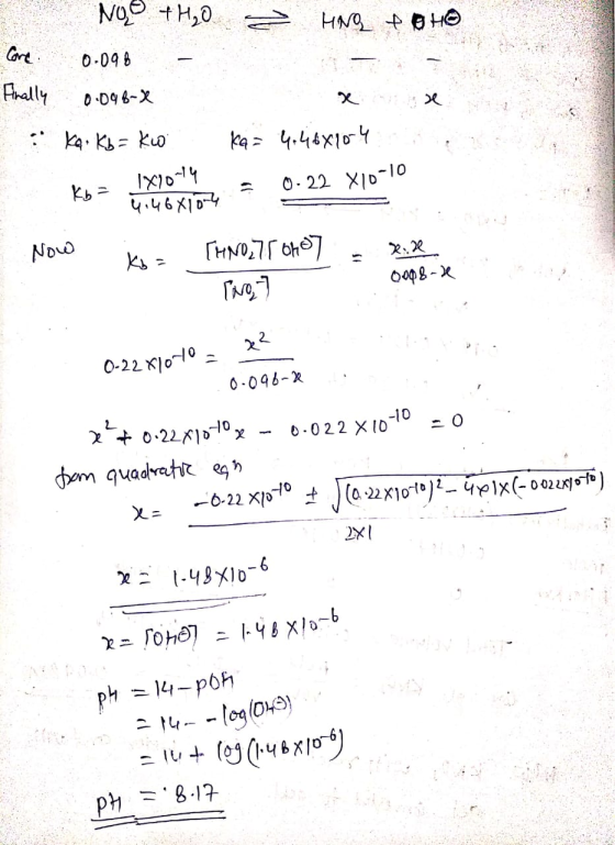 NO + H₂O 2 — Hng foto Core 0.096 Finally 0.096-2 Kar Kb = Kwon Kas 4,468104 Kb = 181044 = Kb = 4146x104 0.22 X10-10 - Now is=