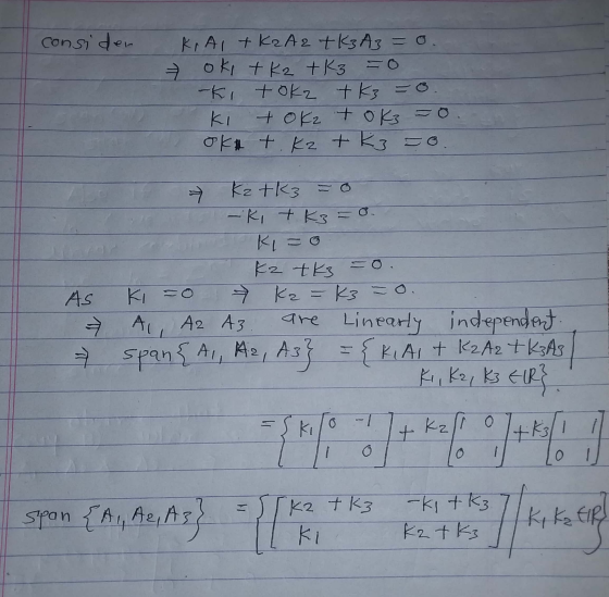 considen KIAI + K2 A2 + K3Az = 0 oki + Kat K3 = 0 -Ki tok2 tkz = 0 KI toka tokz okt. kz tkz o. AS ㅕ Katk3 to -k, tkz Kl=0 Kat