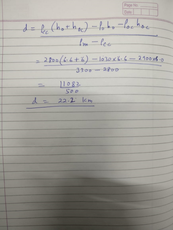 Page No. Date de lec (hotho) - Poho-lochon - lm -lee - 2800(6.6+6) -1030x6.6 - 2900x6.0 - 3300 - 2800 11082 500 d = 22.2 km