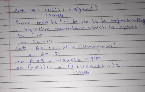 let Ly msB A = 10llll Csigned 12 here m BB is a so it is representing negative number which is equal a to eo A= -15 let B |U