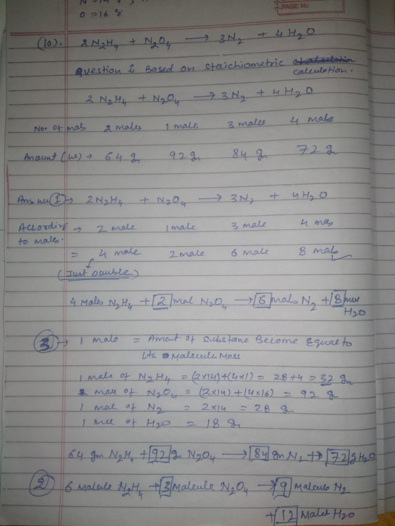 PAGE No (lo). 02168 PAGE NO 2 Na Hy + N₂O - N₂ + 4H₂O Question ? Based on staichiometric chatutation calculation. 2 N₂ Hy + N