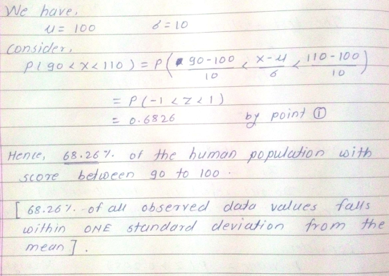 We have Consider l O 0.6826 Hene, 68,267 of the human po pulahion wih scOe beleen 90 to 100 68.267. o all obseyed dato values