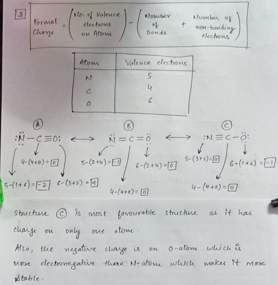 Number (No. of Valence | I elections I on Atom Formal Charge Number of 1 lections - of bonds t non-bonding bonds elections Ac