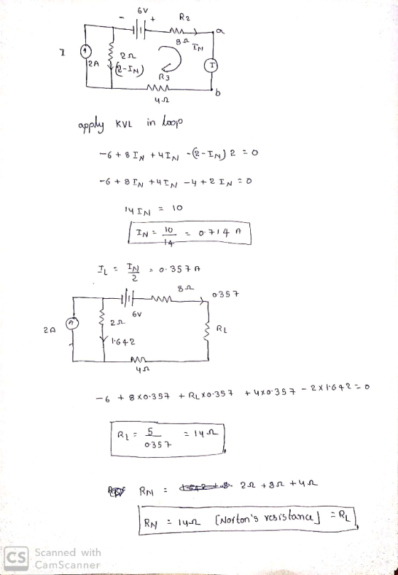 1. 42 apply KVL in loop -6 + 8 TN + MIN --IN) 2:0 - G+ 8 TN +4 IN -4 +2 IN 20 MIN = 10 IN10: 0.7141 IL = 0.3575 litum sex 03