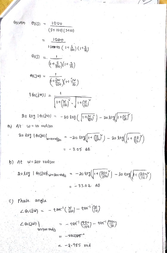 Given G65) = 1000 (5+100) (5+10) = 1000 . tomto ( 1+ ) (14) GO) = (+)(1+) acoy - Photos only 160W) - - 20 log. 161c6w) -20 00