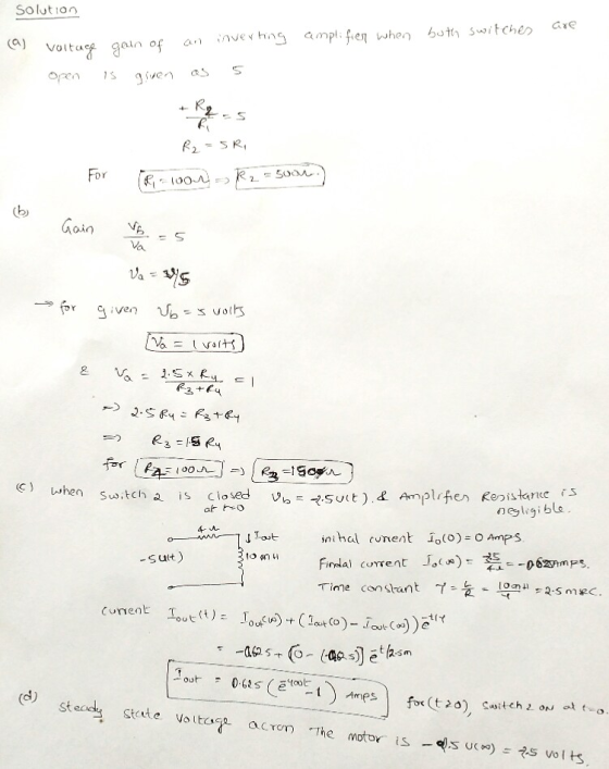 Solution a) For o Gotn 一,for g.ve? ป.svatケ C) Lwhen ssitch a is closed -sut) Time con Stant ィ 눈slogu,2.smec. _g@ 5-r (0.-(Ags