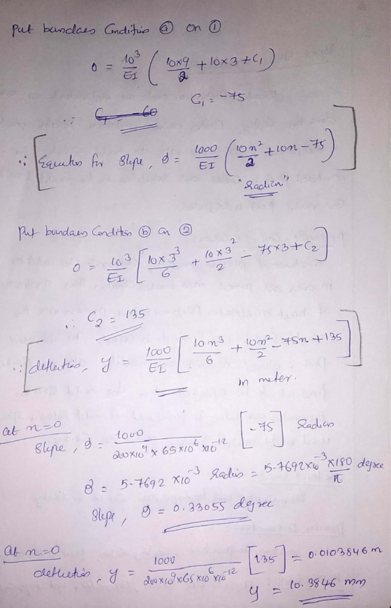 put bandaes Conditio @ on o 10x9 + 10x3 +(,) C = -75 1000 on² 75 tlon - Equates for Slope, da ET 22 radion put bundaes Cond