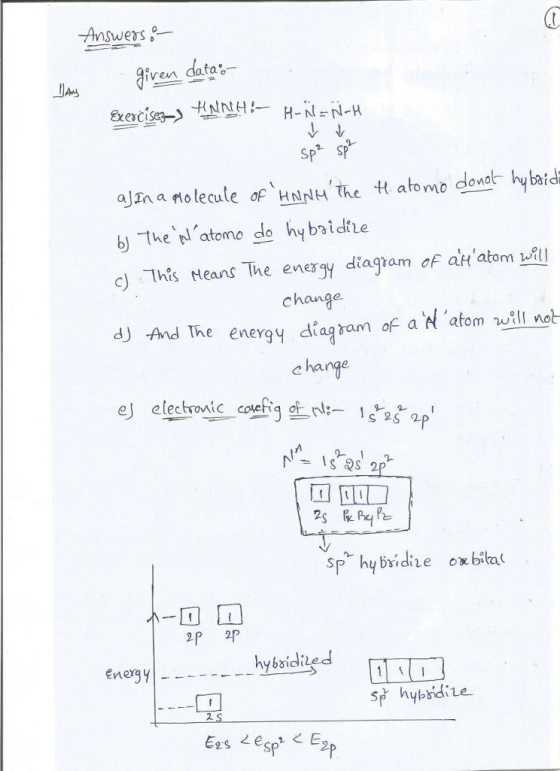 Answers iven data- SP* SP b) the platomo do hybaidihe c) This Heans The ener y diagam of atatom change ênergy diag bam of change d) Amd the e a atom vuil nob 2- 2P 2P energ y hybaidired 2