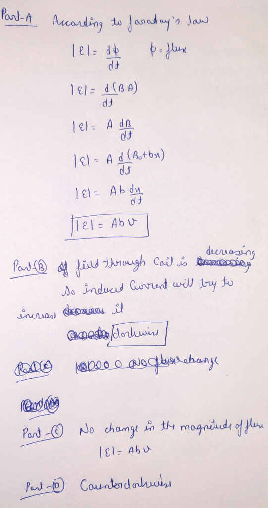 Pant-A Acarding o fanadays law %3D fP TE/= d(B.A) Tel= A dB Tel = A d (Bot bu) Tel= Ab du 1E1= Abu durosing so inducet Currr
