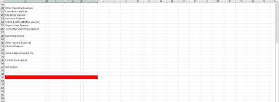 А B C D E F G H I J K L M N O P Q R S T U V V 19 20 Other Operating Expenses 21 Commission Expense 22 Marketing Expense 23 In