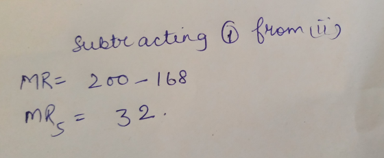 from us Subtracting MR= 200- 168 MR = 32