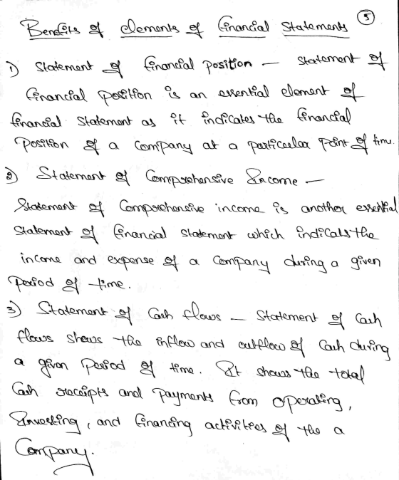 Bendits of elements of financial Statements D Statement of Financial position Statement of financial position is an evential