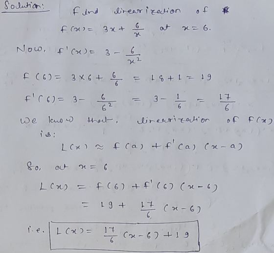 Solution: find linear irection of 6 f (a = 3x+ at H = 6 Now, f(x)= 3- 202 F (6) = 3 X 6+ = 18+ 1 = 19 f (6)=3- 1 / 2 3 – 1 6