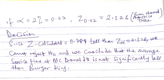 from normal mal) if =0.02 statistics Table 2=2% = Zo.o2 2:3 3 26 ( Decision Since Z - Calculated = 0.789 less than Zx=21326,