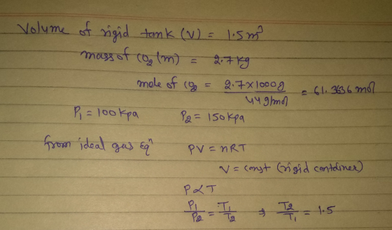 Nolume st igid tamk (v) ू (को male st (2 27x1000 449m 2=150kpa 1 RE100kpa PV nRT V Cmst gd contelimer) PT P T 15