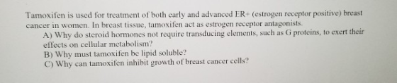 Tamoxifen is used for treatment of both early and advanced ER+ (estrogen receptor positive) breast cancer in women. In breast